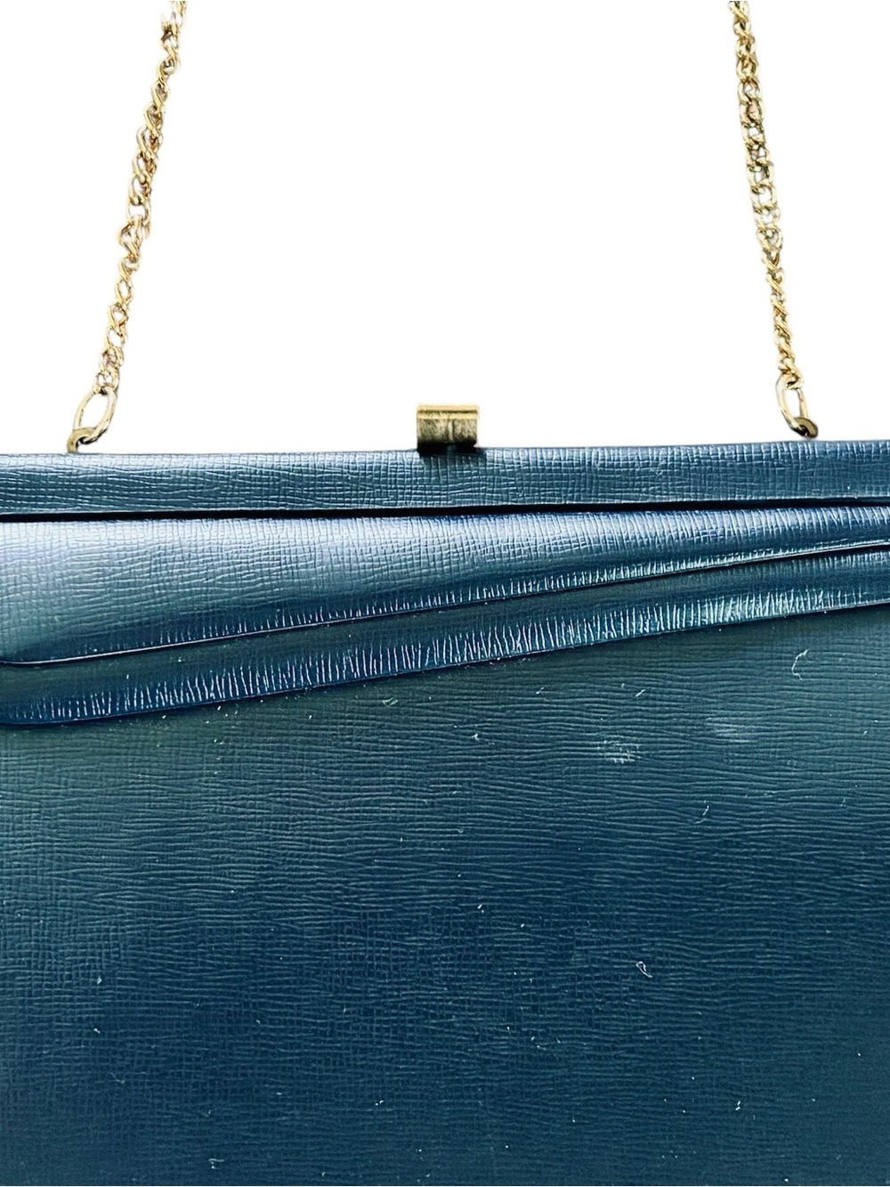 Vintage MCM Navy Gold Tone Chain-Handle Evening Clutch - Picture 4 of 10